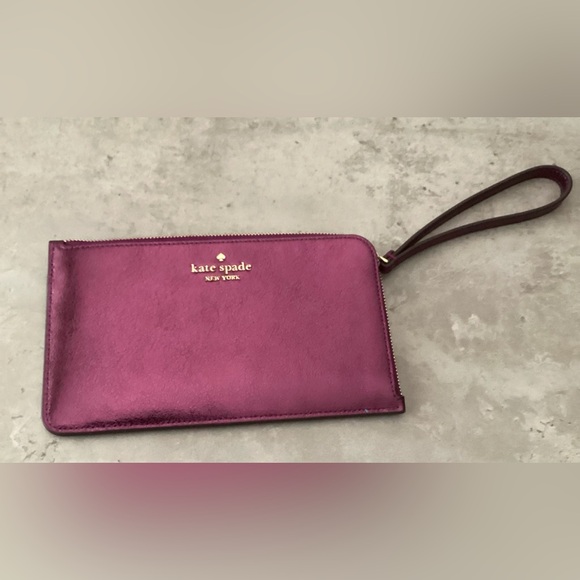 kate spade Handbags - NWOT Kate Spade Medium size Lucy Metallic L-zip Wristlet Dark Raspberry